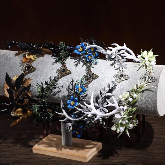 Fairy Crown Silver Antler Floral Headband for Women Renaissance and Cosplay main image 8